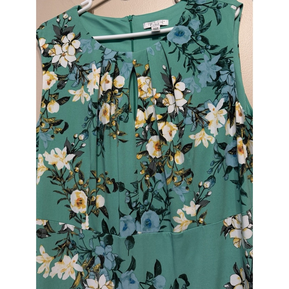 London Style Collection Size 18 Plus Midi Dress Women's Green Blue Floral Print - Picture 3 of 4